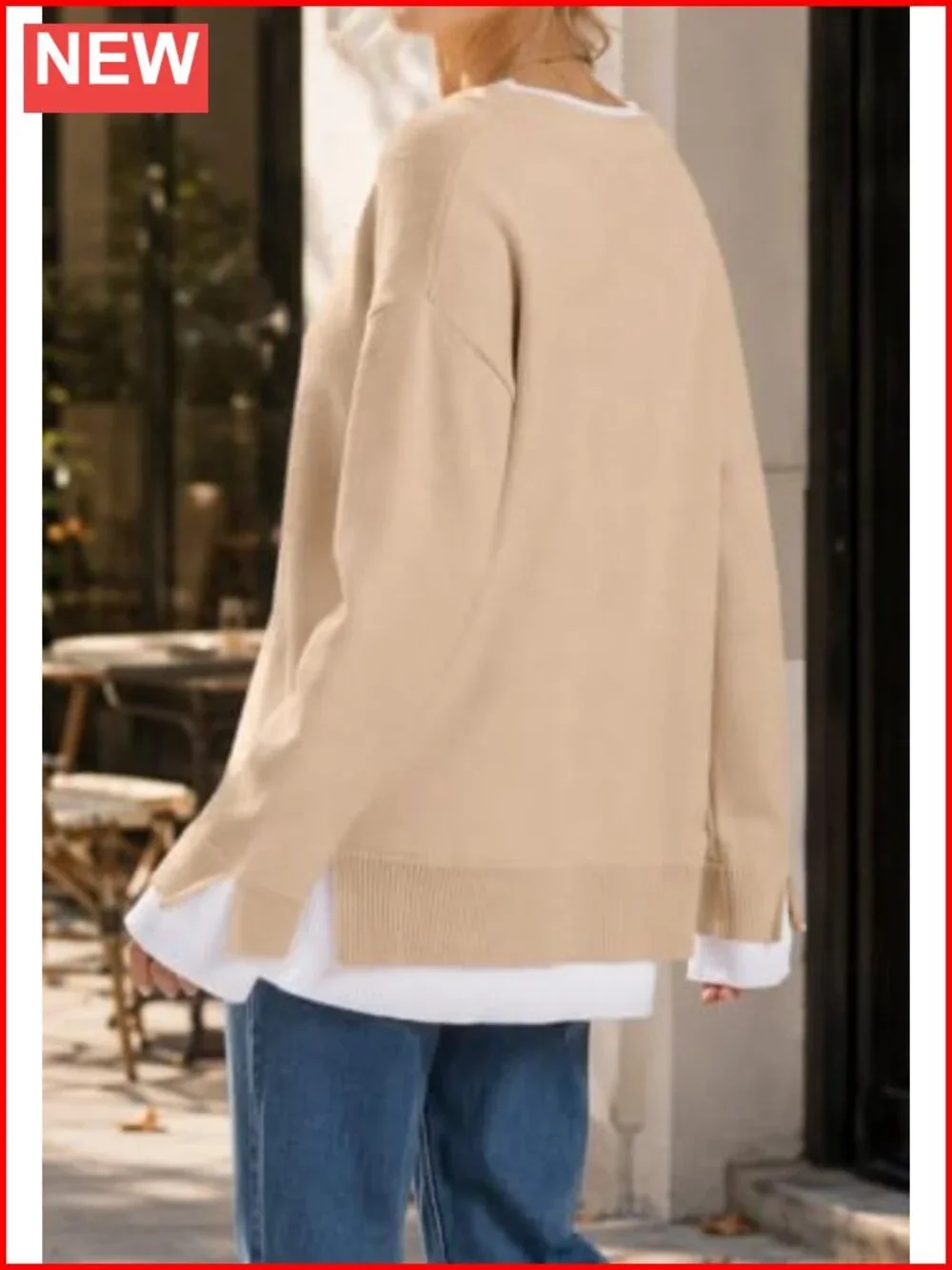 Womens Oversized Layered Color Block Pullover Sweater Loose Knit Teacher Outfit